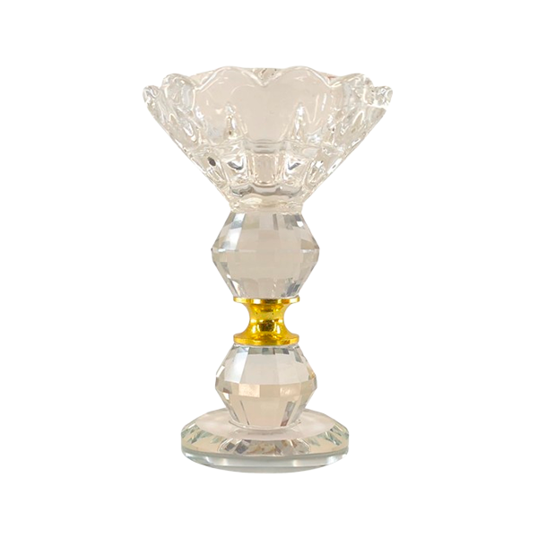 CASTIÇAL DE VIDRO C/DOURADO - 10CM